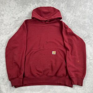 Vintage Carhartt Thrashed Workwear Hoodie M Red Distressed Streetwear Grunge
